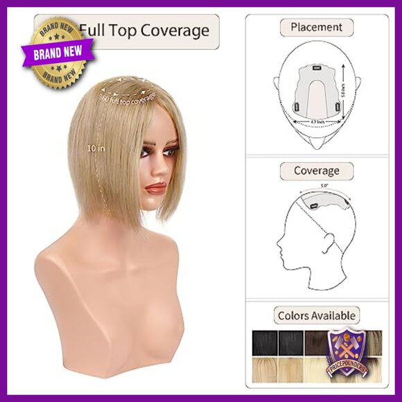 10 Inch Real Human Hair Topper for Thinning Hair, 360° Coverage main image 6